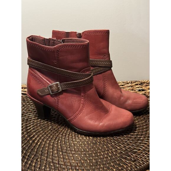 Rockport Cobb Ankle Boots Red Leather Women’s 8. 5 M Bootie Side Zip Winter Fall - Picture 2 of 10